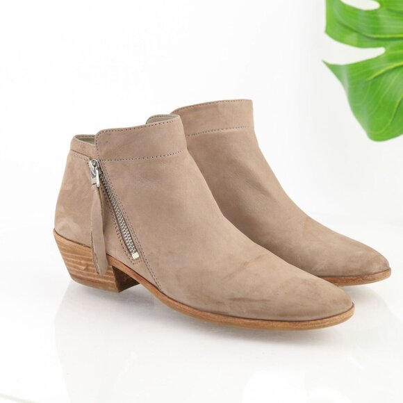 Sam Edelman Womens Packer Boot Size 7.5 Tan Nude Leather Low Block Heel Bootie - Picture 1 of 11